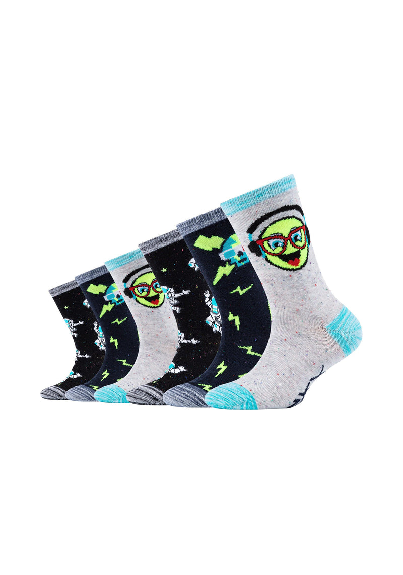 Kinder-Socken Weltraum-Motiv 6er Pack - Kinder Socken - Skechers - ONSKINERY - bündchen:gerippt, Kids, Kinder, Lieferzeit: 3-5 Werktage, motiv, muster:Mehrfarbig, muster:Motiv, optik:glatt, pack:6er Pack, Socken, trageanlass:Casual/Everyday, trageanlass:Zum Verschenken